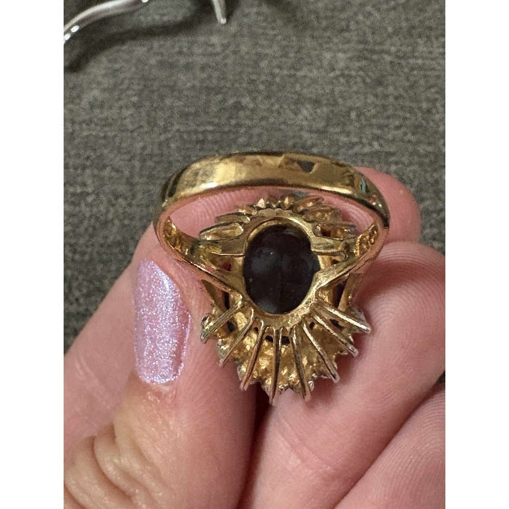 1970's Ring Sapphire and Clear CZ Crystals 18k Yellow Gold Plated‎ Band - Picture 9 of 10